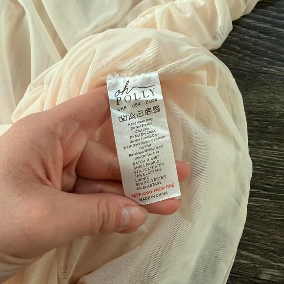 Oh Polly Cream Ruched Rhinestone Mini Dress - Picture 8 of 8